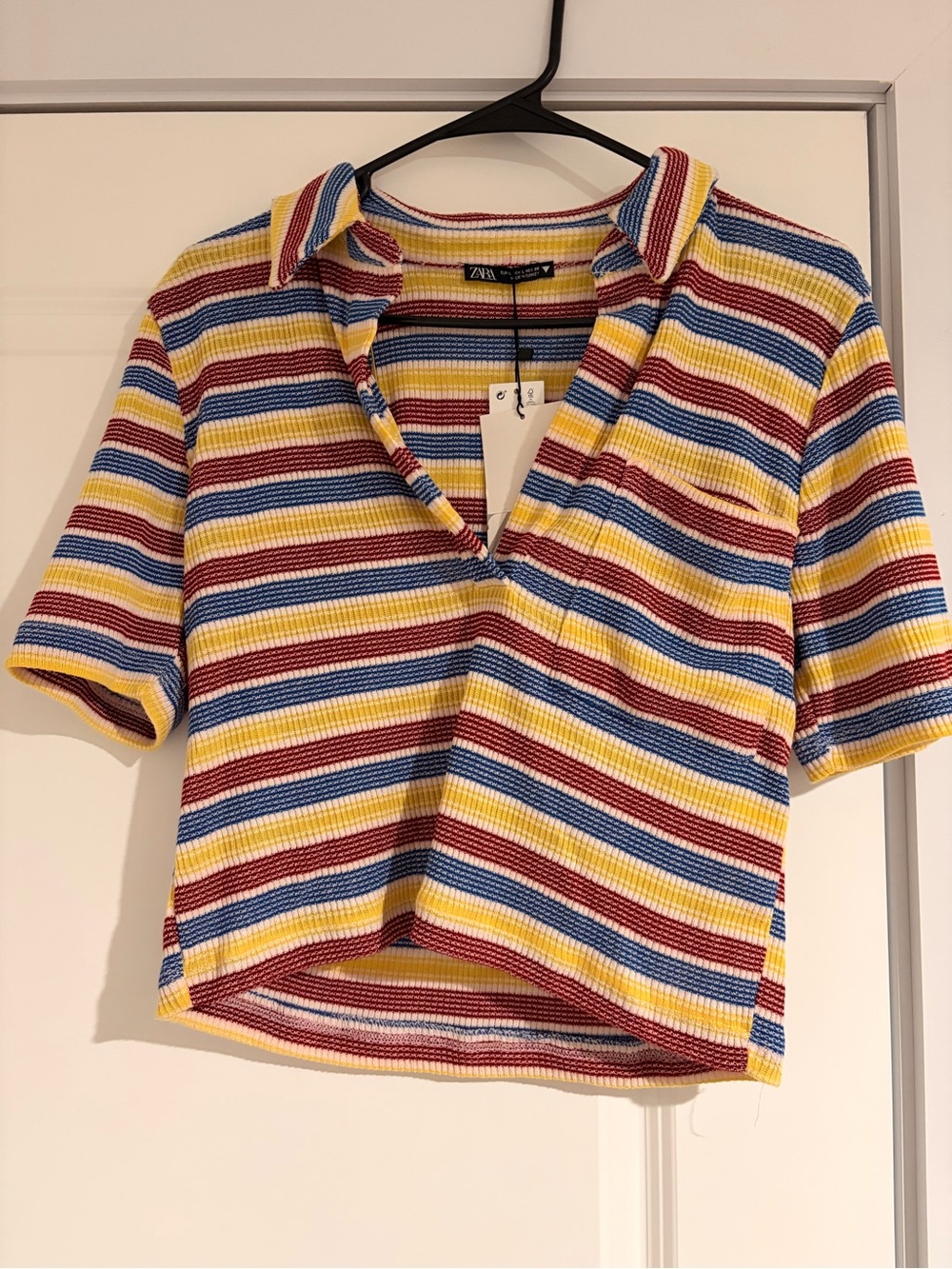 Zara Striped Polo Top in Yellow, Blue & Red